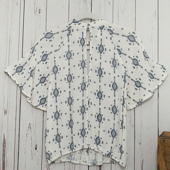 Chloe & Katie Peasant Shirt Cream Navy Cottage Hippie Sheer Boho Prairie Casual - Picture 9 of 14